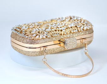 セール(SALE)開催中!ファッション通販 Gold Crystal Floral Leaves Wedding Clutch, Statement Bag 衣類カバー