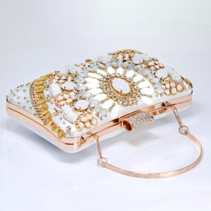 White Gold Floral Wedding Bag, Statement Bag, Evening Wedding Clutch, Bridal Clutch, Bridal Cross body bag.