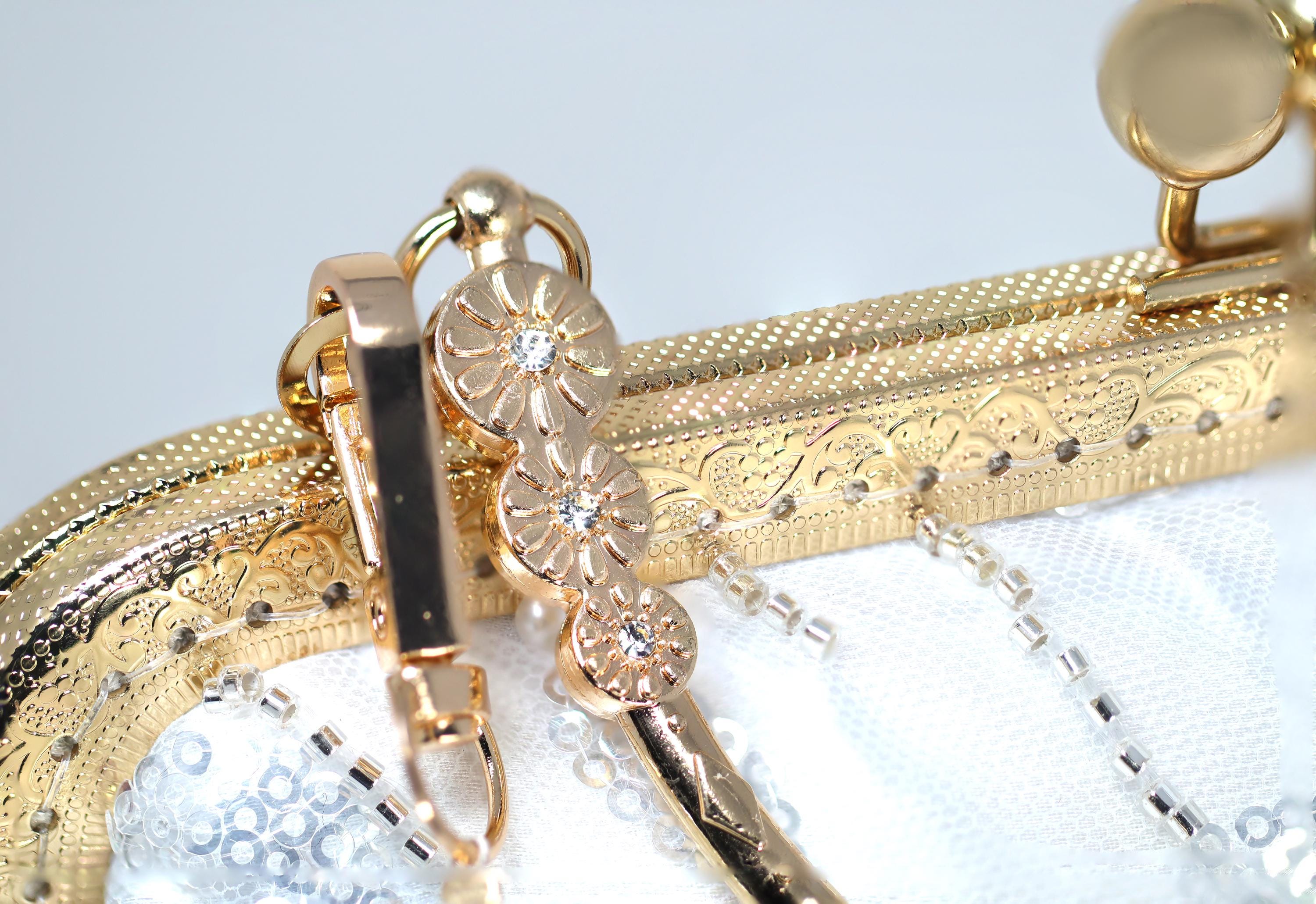 1 borsa da sposa in raso con perle e strass, color avorio, per il giorno del matrimonio, e una bella borsa regalo per caramelle, 1#, Taglia unica