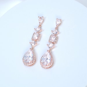 Cubic Zirconia Diamond Geometric Drop Crystal Earring, Diamond Earrings, Long Bridal Jewelry, Crystal Bridal Earrings, Statement Earrings Cz