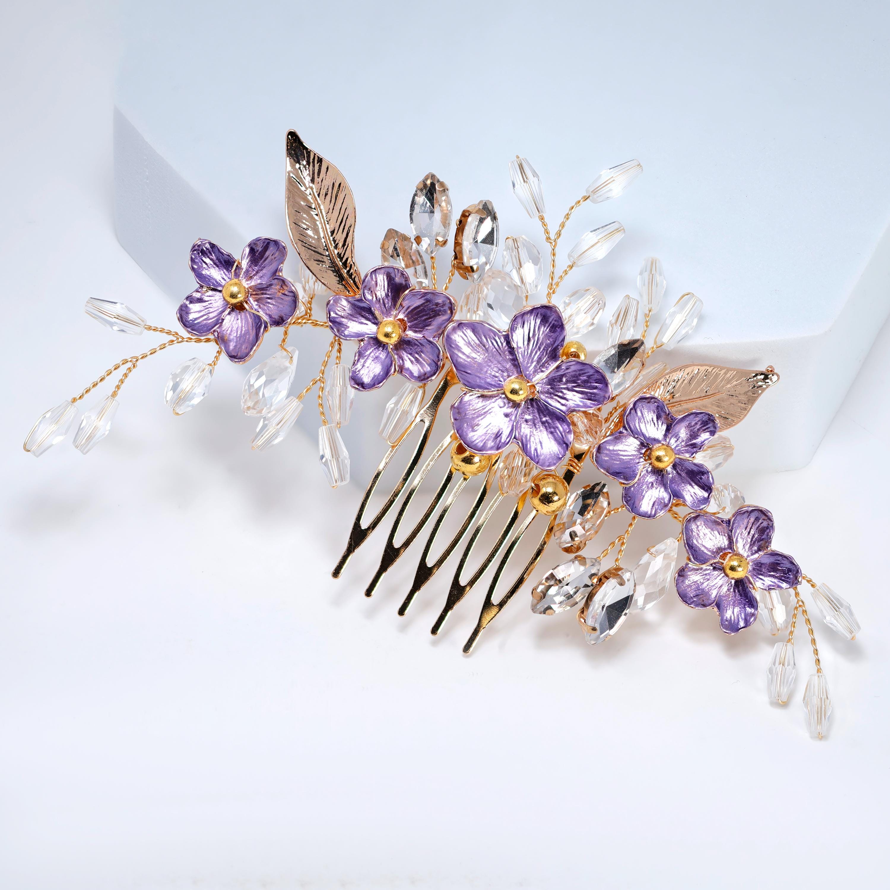 Set of 2 Purple Rhinestone Silver Tone Metal Hair Comb Hair  NEW Hair Comb With Rhinestones Purple - Etsy main image 4