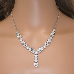 Swarovski Crystal Silver Blossom Dainty Necklace Set , Bridal Jewelry, Bridal Earrings And Necklace, Statement Earrings Cz, Necklace Set