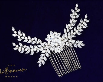 Diamond Floral Vine Leaves Bridal Hair Comb, Bridal Hair Piece, Bridal Hair Accessories, Wedding Hair Accessory, Bridal Hair Comb.