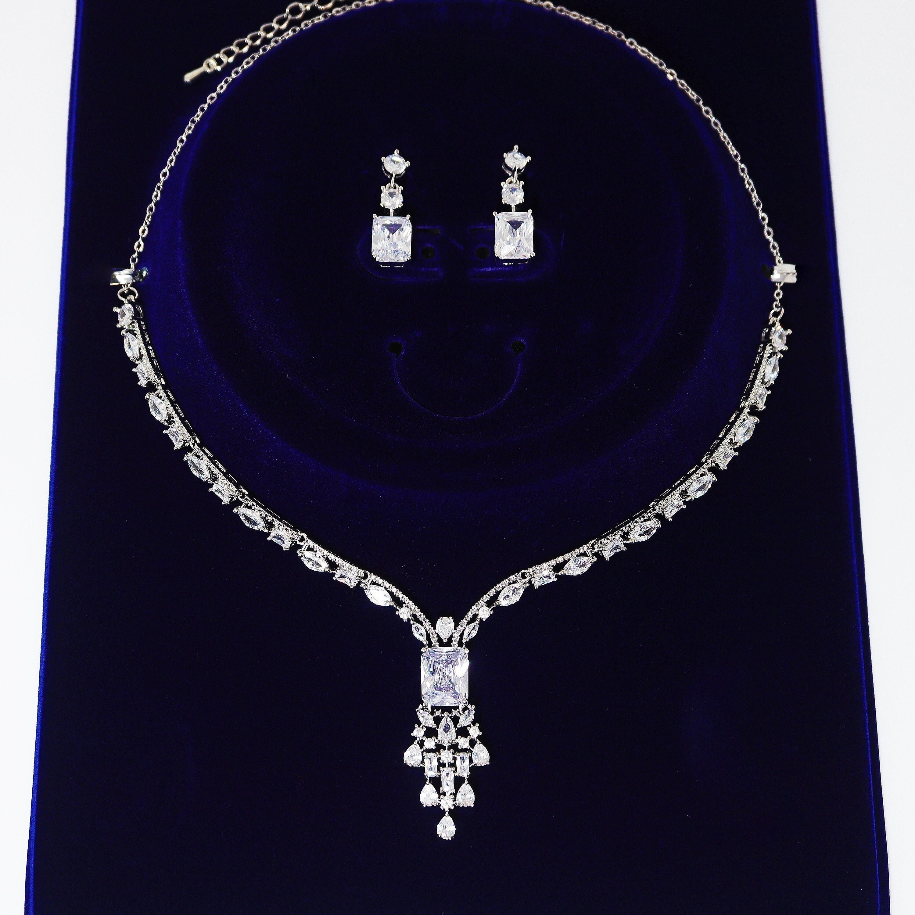Swarovski Queens Treasure Necklace Set, Long Bridal Jewelry
