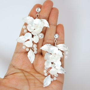 Swarovski Flower Petals Crystal, Rhinestone Earrings, Long Bridal Jewelry Bridal Earrings Clip On Earrings, Statement Earrings.