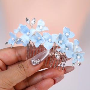 Something Blue Porcelain Flowers And Pearl Bridal Hair Comb, Bridal Hair Piece, Bridal Hair Accessories, Wedding Hair Accessory.