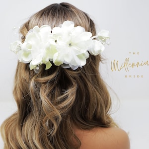 Swarovski Crystals Pearl Diamond Ivory Floral Large Bridal Hair Comb, Bridal Hair Piece, Bridal Hair Accessories, Wedding Hair Accessory.