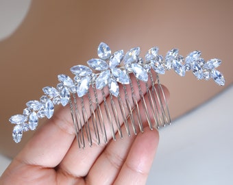 Zirconia cúbica, peine de pelo nupcial de hojas de vid de media luna de diamante, accesorios para el cabello de novia, accesorio para el cabello de boda, peine para el cabello de novia.