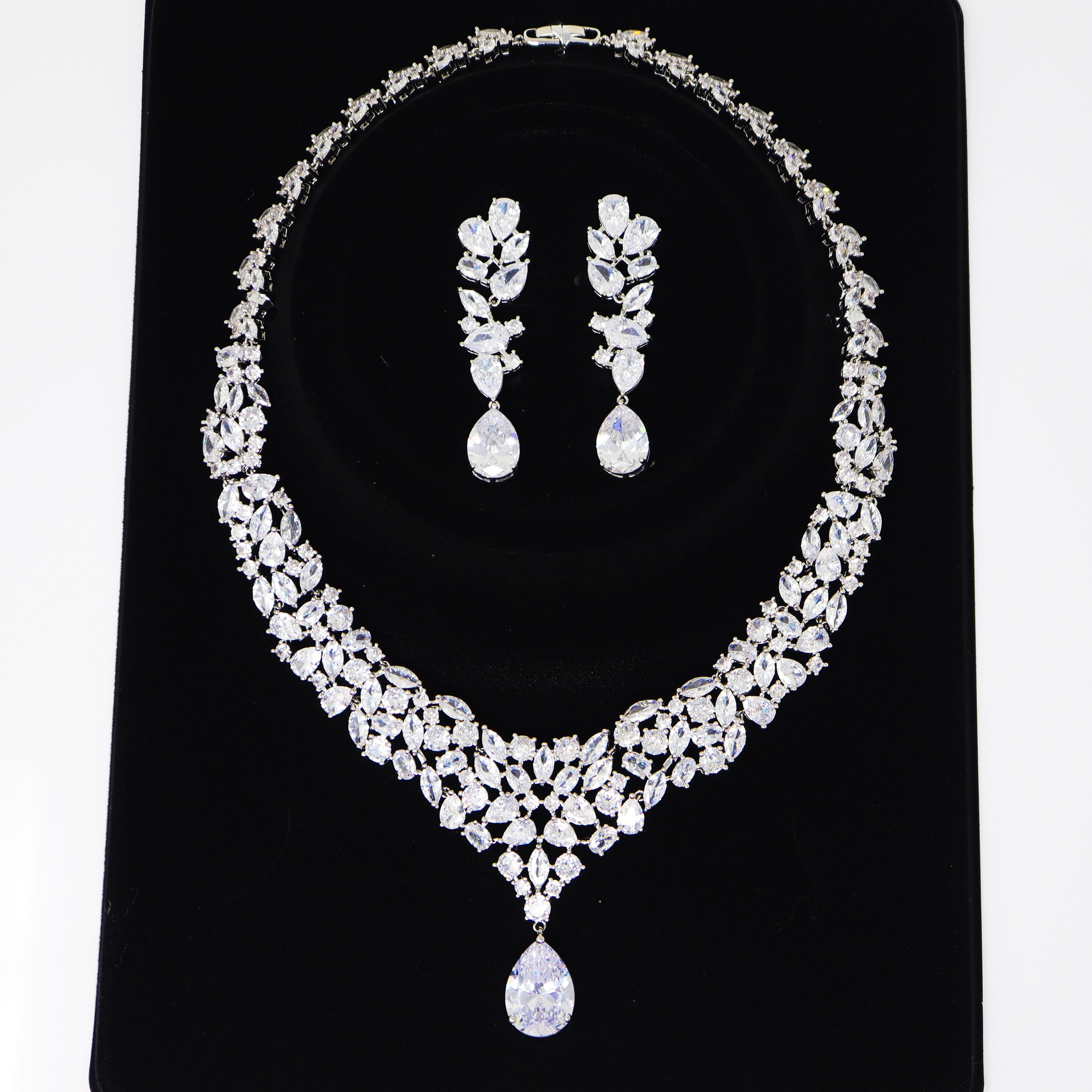 Swarovski Royal CZ Bridal Necklace and Earrings Set , Bridal