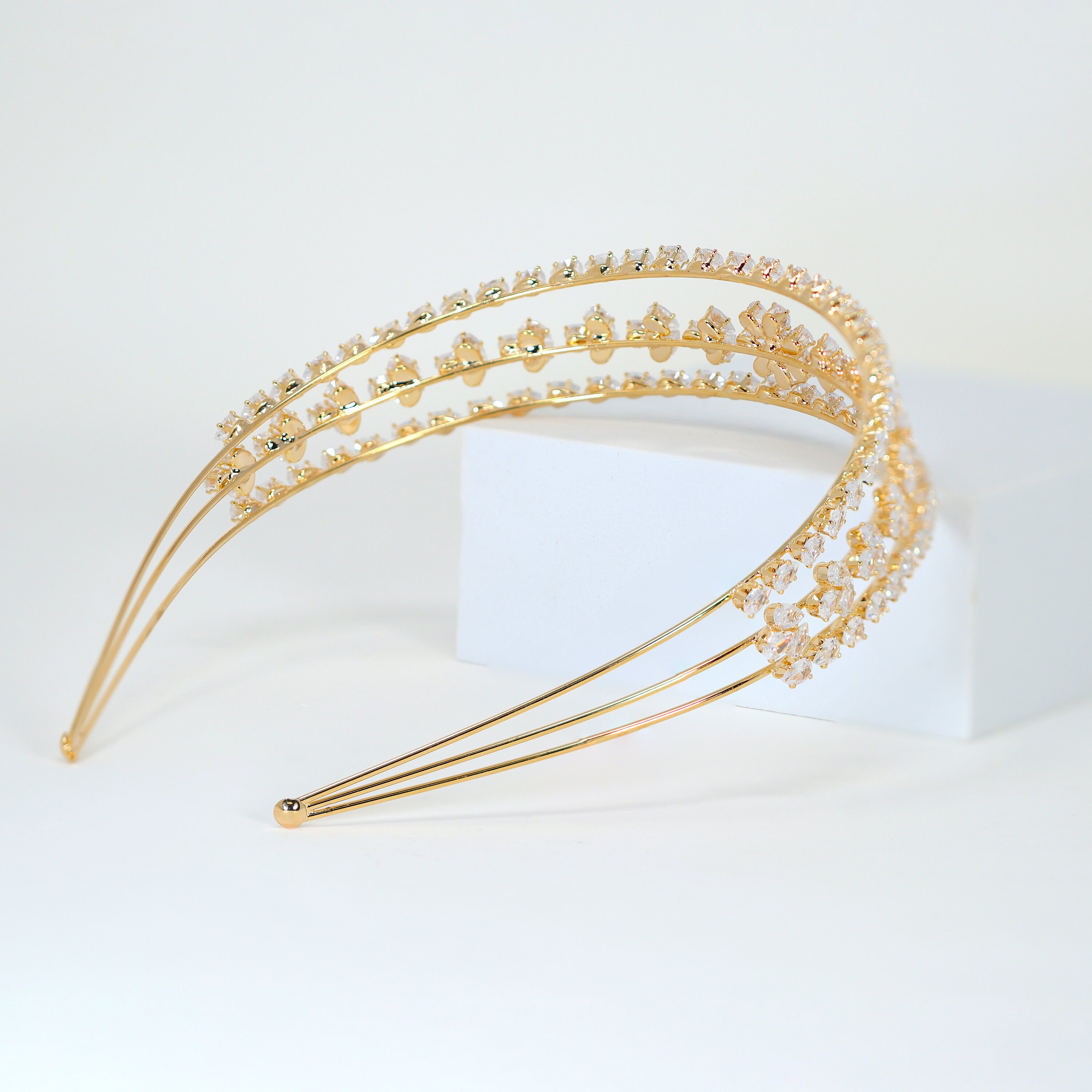Vining Leaves & Flowers Side Headband w Swarovski Crystals | Soft Gold Swarovski Crystals Vine Leaves Wedding Hair Vine, Bridal  main image 4