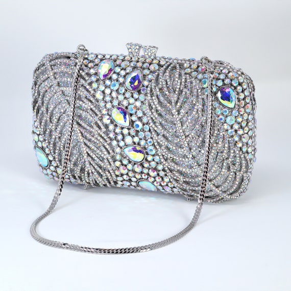 Pochette OSDUE Donna Con Catena - Borsa Serale Lucida, Tracolla Rimovibile, Per Matrimoni E Feste, Argento - Foto 3