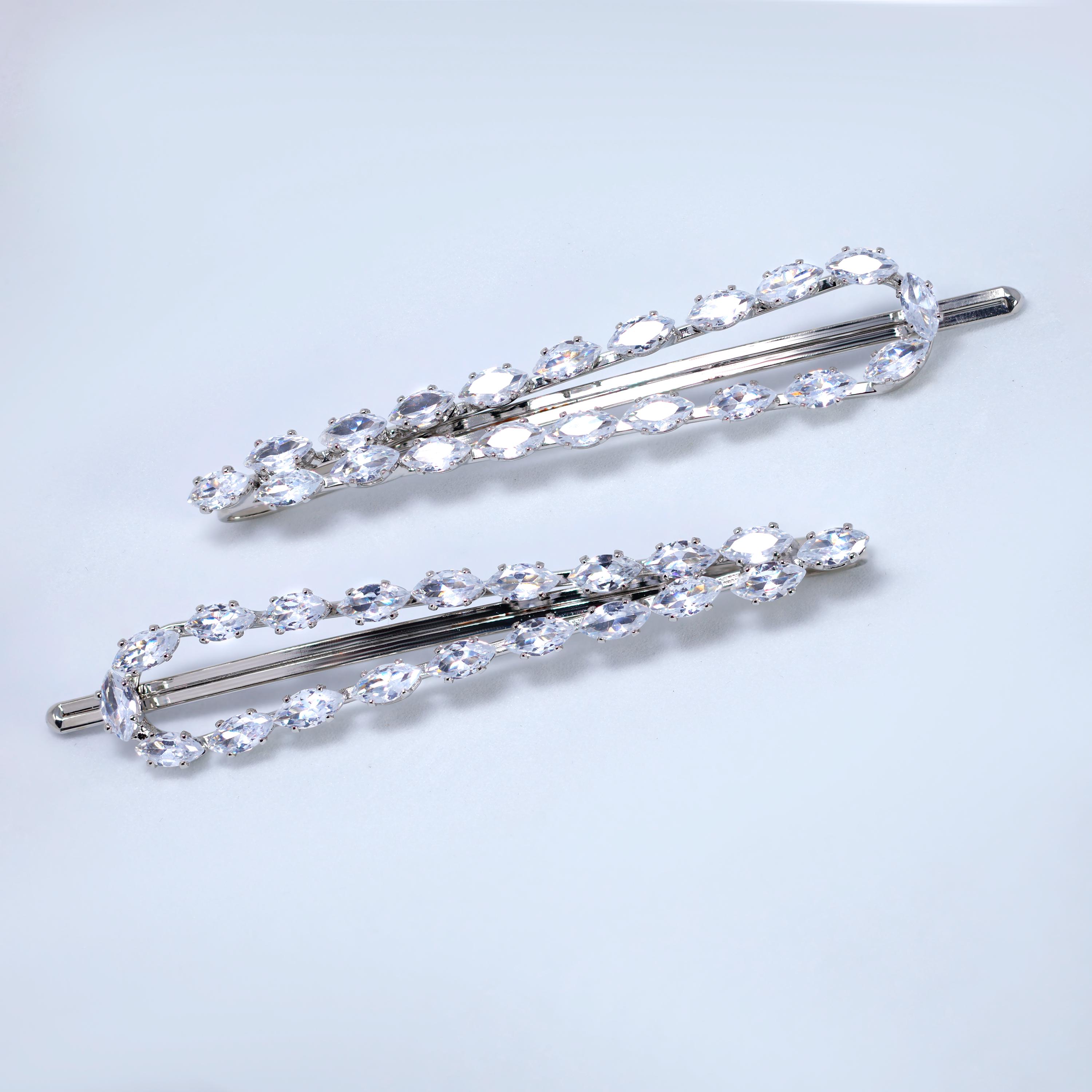 Sparkly Cubic Zirconia Barrette Set: Silver Bridal Hair  display picture 1