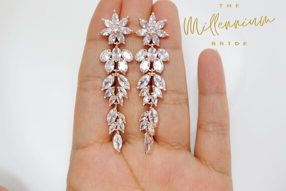 Fajewellery Orecchini da Sposa Zirconia Cristallo Goccia Lunghi per le Donne, Rame, Zirconi