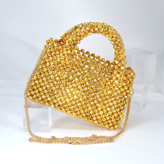 ADISA Pochette Formale Con Perline E Catena Dorata – Borsetta Da Sera In Satinato Per Donne E Ragazze, Colore Rame, Taglia M (20x5x12 Cm)