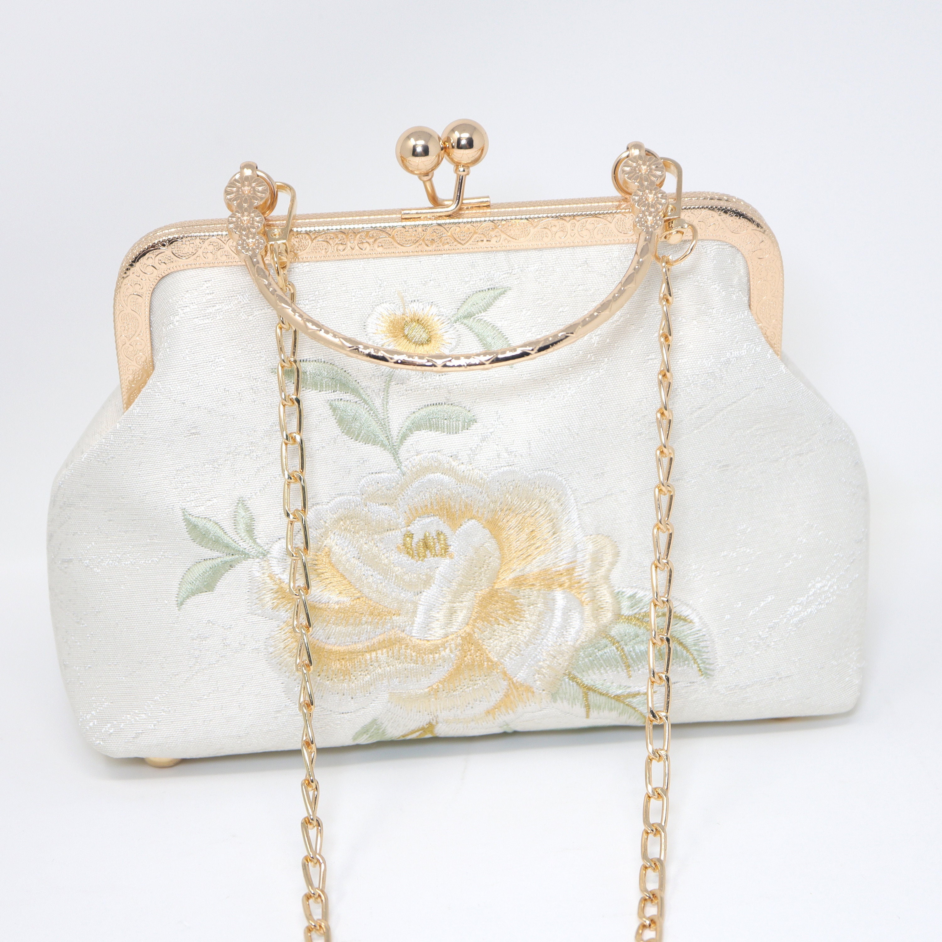 Cream Beige Gold Embroidered Rose Floral Wedding Bag Etsy Canada