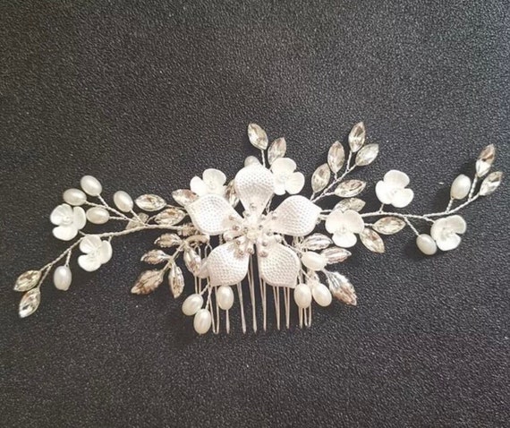 Swarovski Crystals, Pearls, Rhinestones Floral Bridal Hair piece