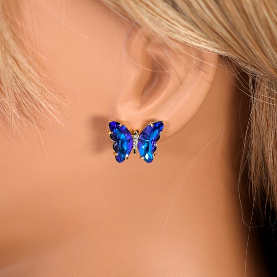ピアス Crystal Embellished Butterfly Earrings Amazon.com: Purple Butterfly Tassel Style Zircon Earrings