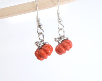 Dainty Cute Little Pumpkin Drop Halloween Earrings, Long Halloween Earrings, Scary Statement earrings.
