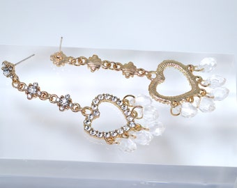 Orecchini Lunghi A Cuore Con Frange Di Strass – Cristallo Argento – Gioielli Boho Per Donna E Ragazza - 2