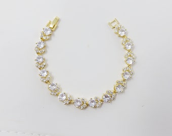 Clearine Set di gioielli da sposa con zirconi, motivo a goccia, marquise, orecchini e bracciale tennis, per donna, colore argento chiaro, Zirconia cubica, cubica