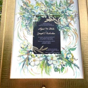 Custom, Framed, Painted 11x14  Wedding Invitation Keepsake, Gift, Personalized, Original Fine Art, Wedding Anniversary Gift, Frame options