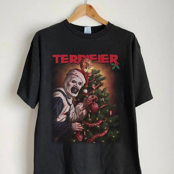 T-shirt Terrifier - Illustration Père Noël Horreur, Art The Clown, Film D'horreur