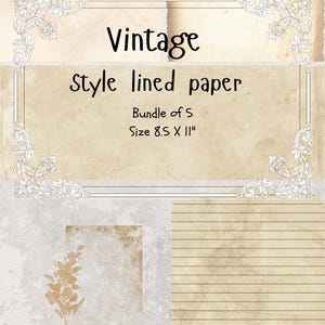 Paquete de páginas de estilo vintage, hermosas páginas rayadas para imprimir, páginas de papelería, páginas de diario rayadas, sin rayas, paquete de 5 páginas de 8,5 x 11 pulgadas