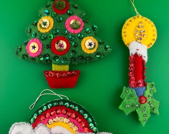 Handgemaakte vilten ornamenten: set van drie