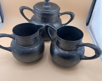 Raro conjunto de chá vitoriano em prata – Farol costeiro, diligências rurais, Derby #1638