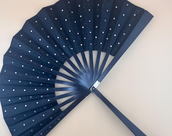 Ventilador decorativo preto de 13” feito à mão com detalhes em lantejoulas