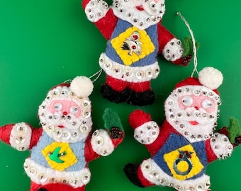 Enfeites de Papai Noel de feltro feitos à mão - Conjunto de 3