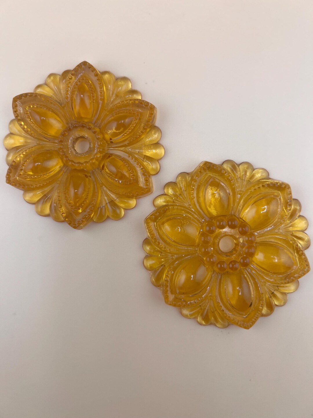 Vintage Pair Amber Pressed Glass Floral Curtain Tiebacks – 3” Diameter ...