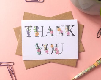 Floral Watercolor Thank You Card - Eco Friendly Recycled Card