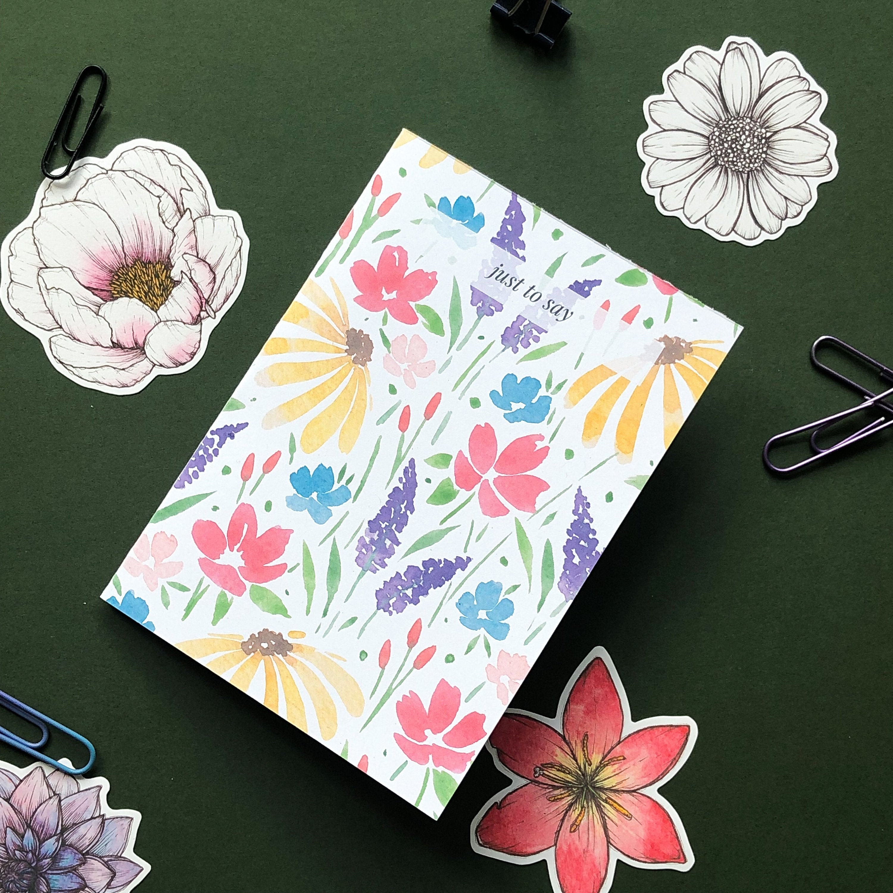 Just To Say Wildflower Field Card A6 Card Botanical Card Etsy