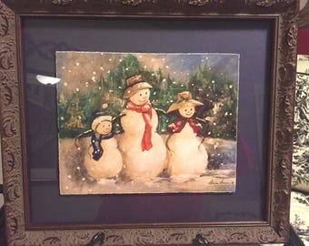 Painting - Snowman Family by Glenda Brown - vintage
