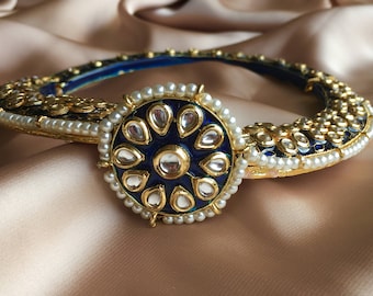 Indiase choker ketting set, Hasli, Rajasthani sieraden, Hansli ketting, Blauw, Bollywood sieraden, Indiase bruiloft sieraden, Pakistaanse sieraden.