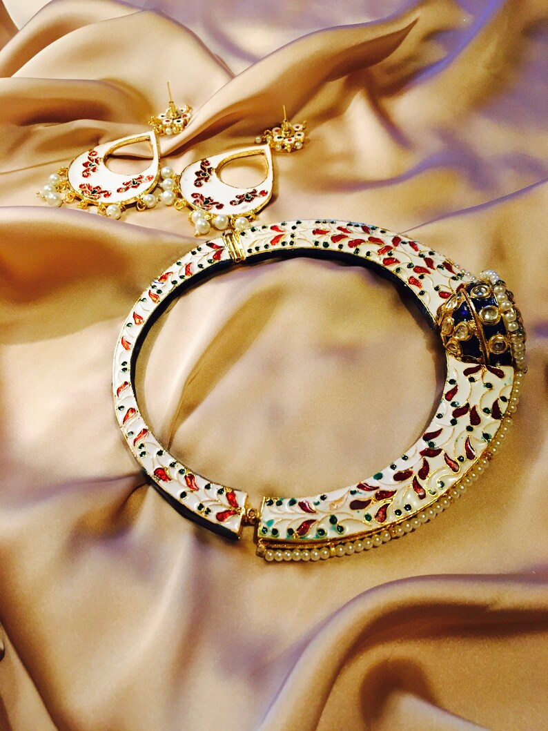 Indian Choker Necklace Set, Hasli, Rajasthani Jewelry, Hansli Necklace