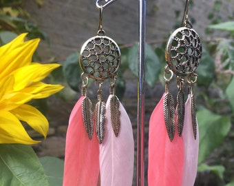 Feathers earrings, Ear Jewelry, Feather Jewelry, Earring sale, gift for her, boho earrings, pink  earrings, earrings sale, earrings  for her