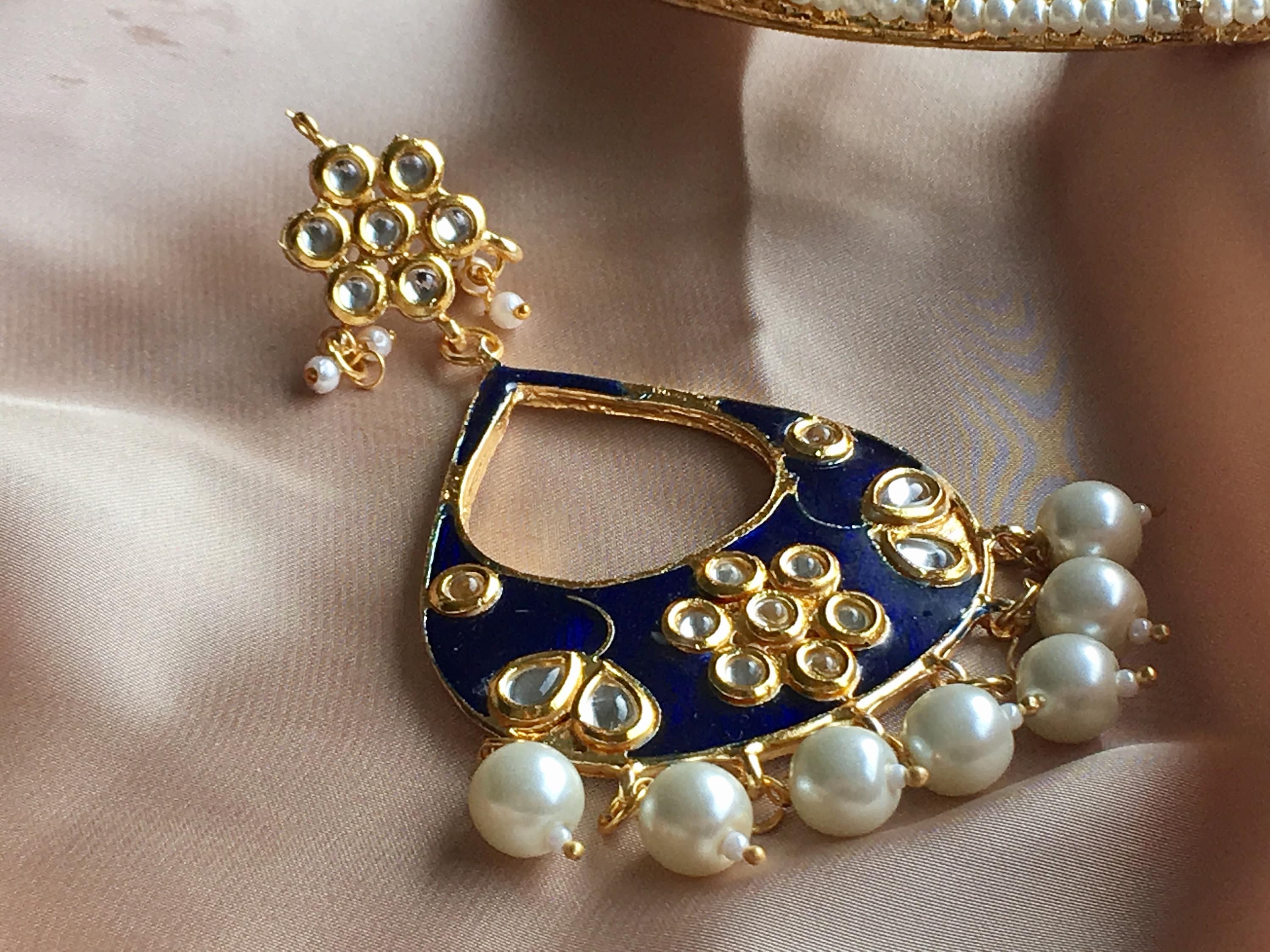 Indian Choker Necklace Set, Hasli, Rajasthani Jewelry, Hansli Necklace, Blue , Bollywood Jewelry