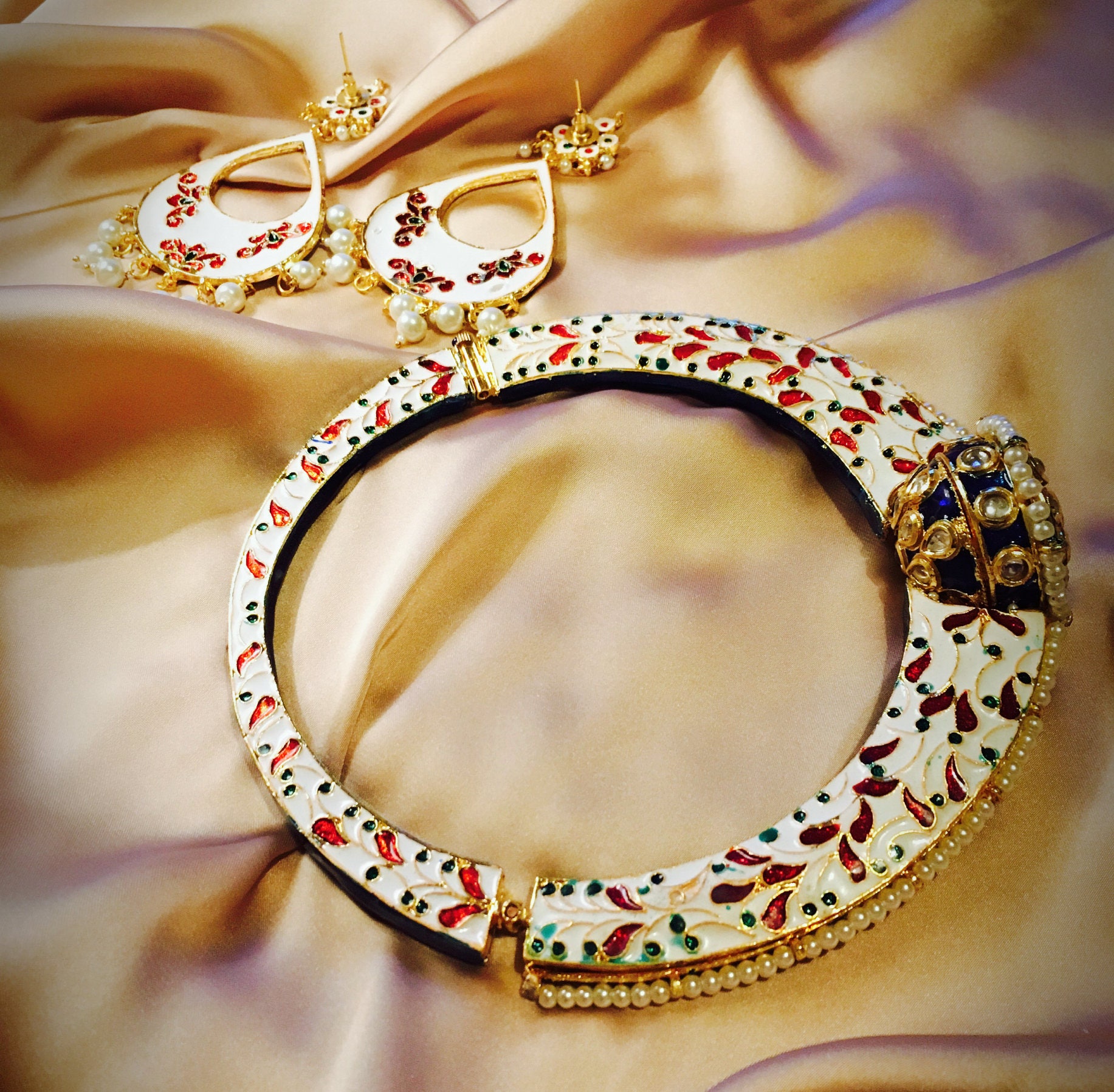 Indian Choker Necklace Set, Hasli, Rajasthani Jewelry, Hansli Necklace, Blue , Bollywood Jewelry