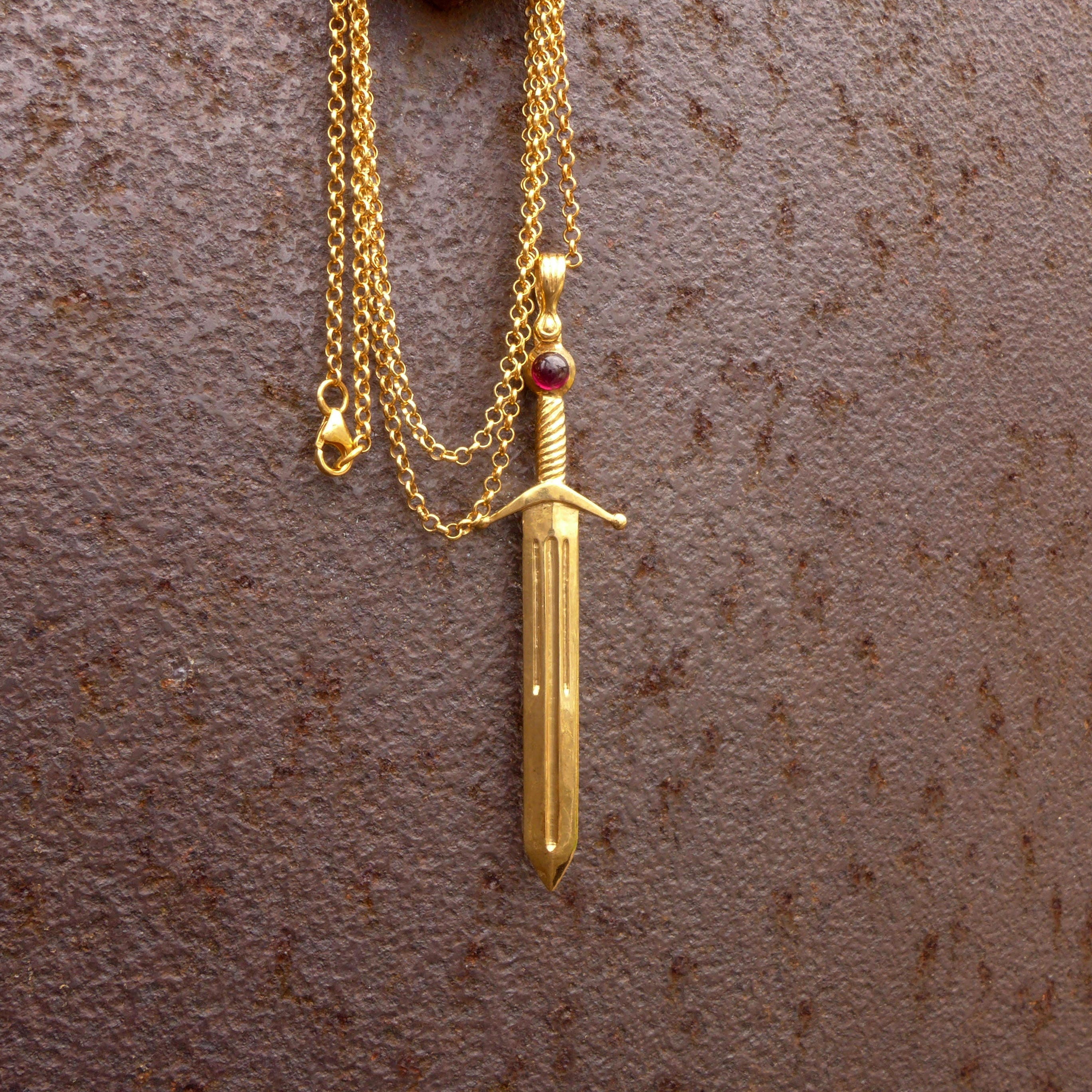 Sword Pendant Man Gold Necklace Gold 
