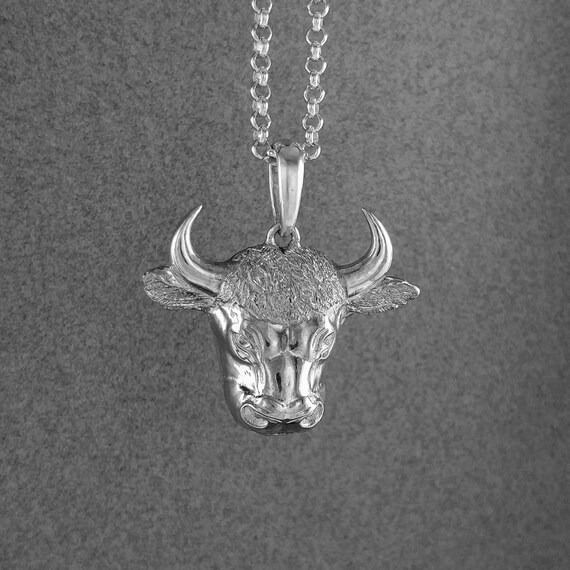 Bull Head Necklace Mens Silver Necklace 