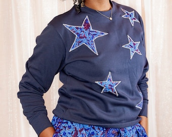 Custom Blue Stars Cotton-Blend Sweatshirt, Cosy Pullover for Star Lovers, Available in Multiple Sizes, Gifts & Clothing, Colour Lover Gift