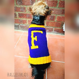Personalised Dog Jumper Choose Letter and Colours XS-XXL over 30 colours with or without harness hole image 1