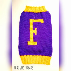 Personalised Dog Jumper Choose Letter and Colours XS-XXL over 30 colours with or without harness hole image 4