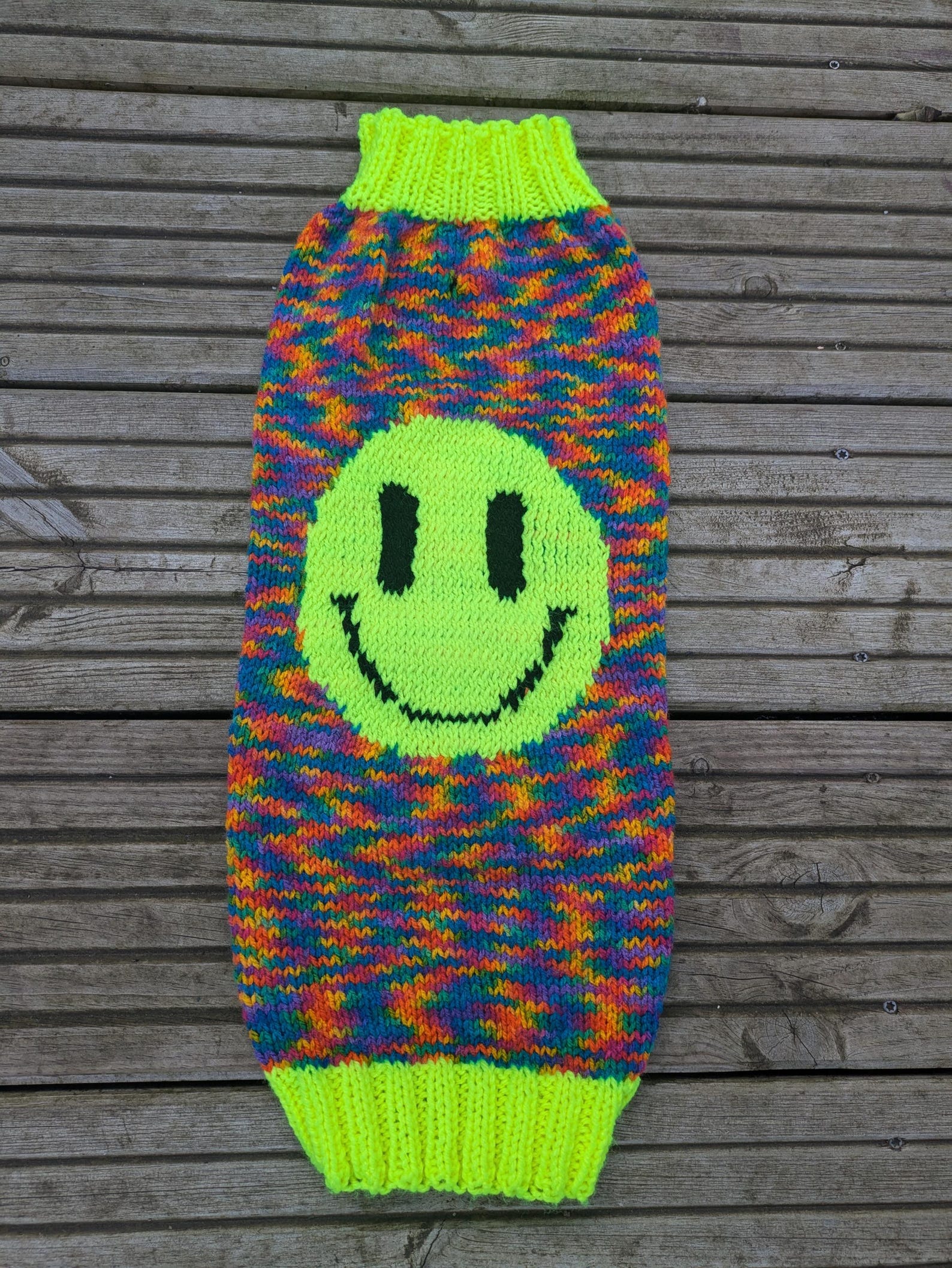 Handmade 90s Smiley Face Dog Jumper: UV Reactive Rave Pet Sweater - Etsy