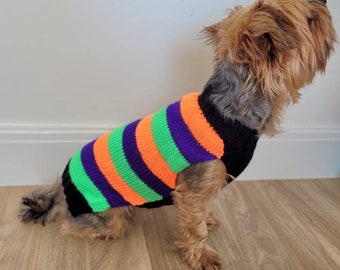 Halloween Stripe Dog Jumper - With or Without Harness Hole - Made to measure and hand knitted