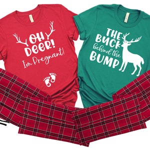 Matching Christmas Pregancy Annoucement Pajamas! | Oh DEER! Matching We're Pregnant! Shirts | | Womens Christmas Pajamas |Mens Christmas PJs