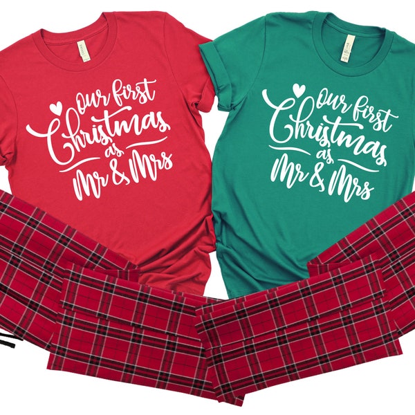 Our First Christmas as Mr. and Mrs  Matching Christmas Pajamas | Matching Couple Shirts | Womens Christmas Pajamas | Mens Christmas PJs