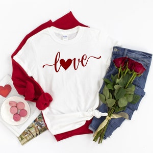 Valentine's Love with Heart Womens Valentines Day T-Shirt | Womans Valentines TShirt | Valentine's Day | Unisex Plus Size Assorted Colors